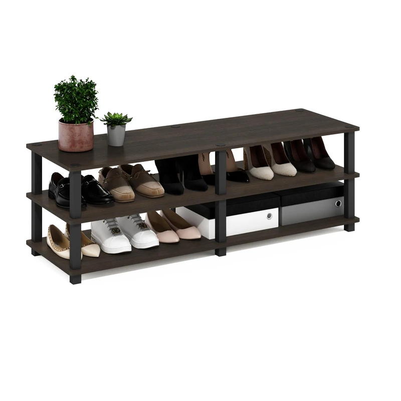 Furinno TURN-S-TUBE Shoe Rack, 3-Tier Shoe Organizer, Shoe Storage Rack with No Tools Assembly, 11.6 x 47.2 x 15.4, for Closet Entryway, Office, Garage, Dark Brown/Black