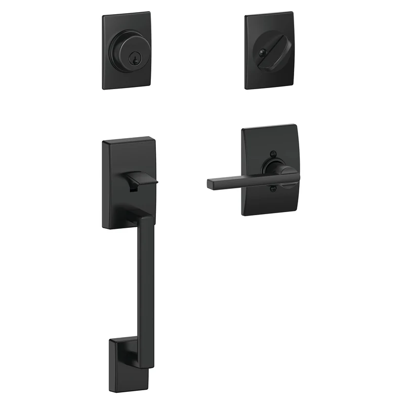 SCHLAGE F60CEN622LATCEN Century Front Entry Handleset with Latitude Lever Deadbolt Keyed 1 Side, Matte Black