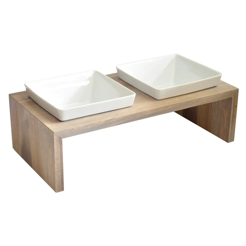 Wolters cat & dog, Replus Meshidai Dog Feeder with Two Bowls in Slate Wood and Ceramic - Image 1