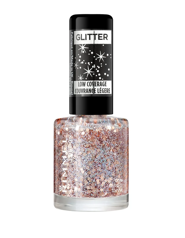 Rimmel London Glitter Nail Polish Top Coat, Disco Diva, 8 ml