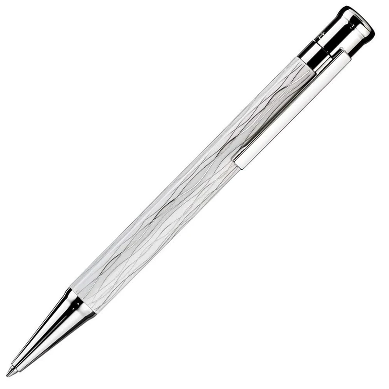 OTTO Hutt Design 04 61971 Retractable Ballpoint Pens, Swirl Pattern – Palladium Plated Silver/White