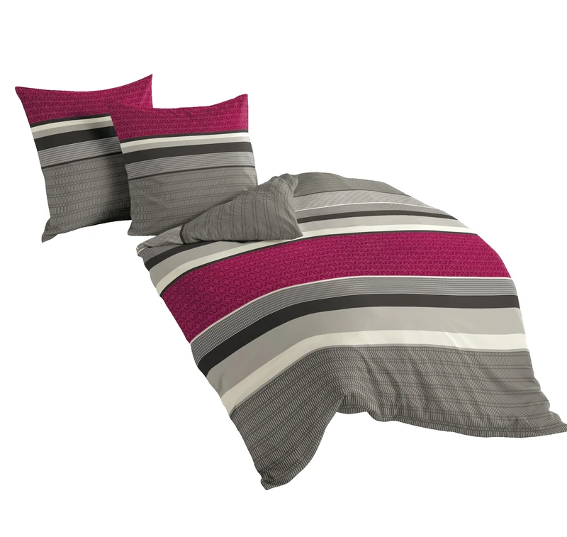Bierbaum 4630_19 Flannelette Bedding Design 200 x 200 cm and 2x 80 x80 cm Raspberry