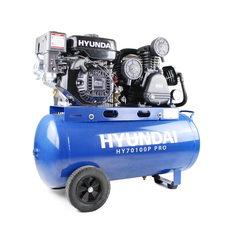 Hyundai 7HP 90L Heavy Duty Petrol Air Compressor, 10.7 CFM, 145 PSI, Belt Drive, Portable Professional Compressor - 2 Years Warranty