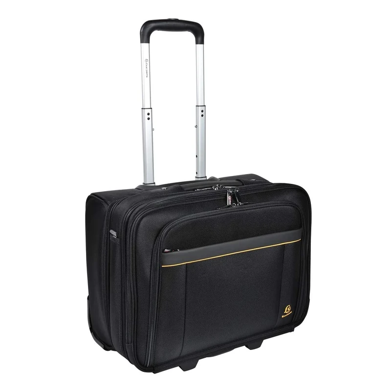 Exacompta - Ref 18534E - Exactive - Exatrolley Travel Suitcase With Wheels and a Telescopic Handle - 450 x 250 x 395mm in Size, Padded Compartment for a 15.6" Laptop - Black & Orange