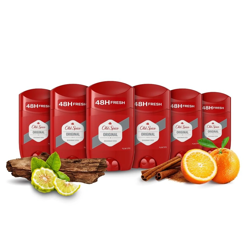 Old Spice Original Deodorant Stick For Men, Aluminium Free, Long Lasting Perfume Quality Scent, 48H Fresh, Invisible on Black & White, Multipack 6 x 50ml