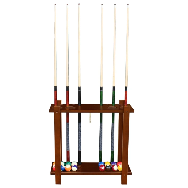 Hathaway Classic Floor Billiard Pool Cue Rack, Antique Walnut - Image 1