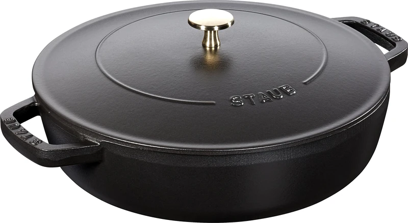 STAUB Cast Iron Sauté Pan, Chistera Lid, Round, 28 cm, 3.7 L, Black
