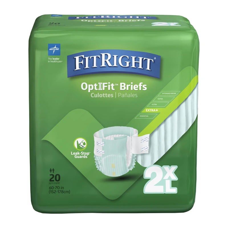FitRight Plus Adult Briefs with Tabs, Moderate Absorbency, XXL, 60"-69", 4 packs of 20 (80 total)