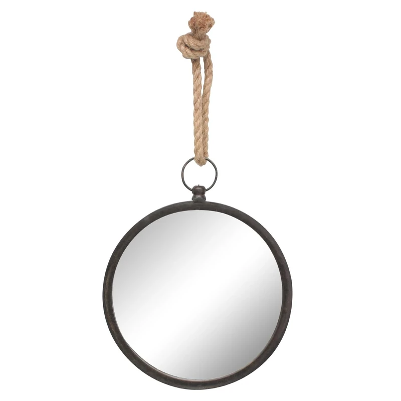 Stonebriar Round Metal Wall Mirror with Rope Hanging Loop, 10"