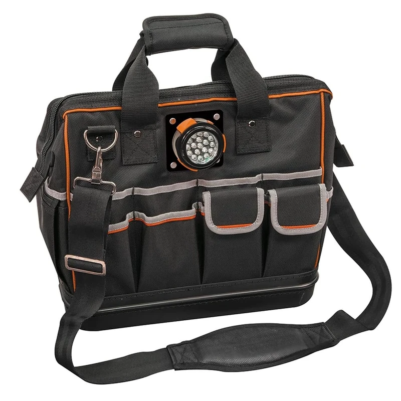 Tool Bag with Padded Shoulder Strap and Handles Has Lighted Tool Storage with 31 Pockets Klein Tools 55431