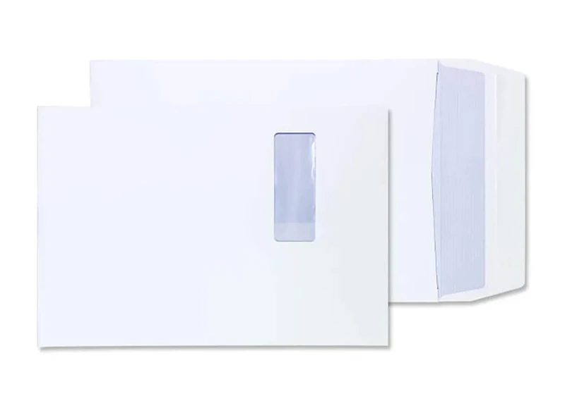 Blake Envelopes Purely B4 250 x 350 x 25 mm soufflet-Patte autocollante-Fenêtre-Enveloppe-Blanc-Lot de 125