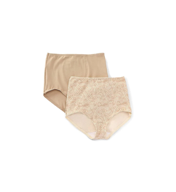 Bali Women's Shapewear Brief, Light Control Smoothing Shapewear Underwear, Tummy Control 2-Pack (Colors May Vary), Nude Lace for Flowers, XXL