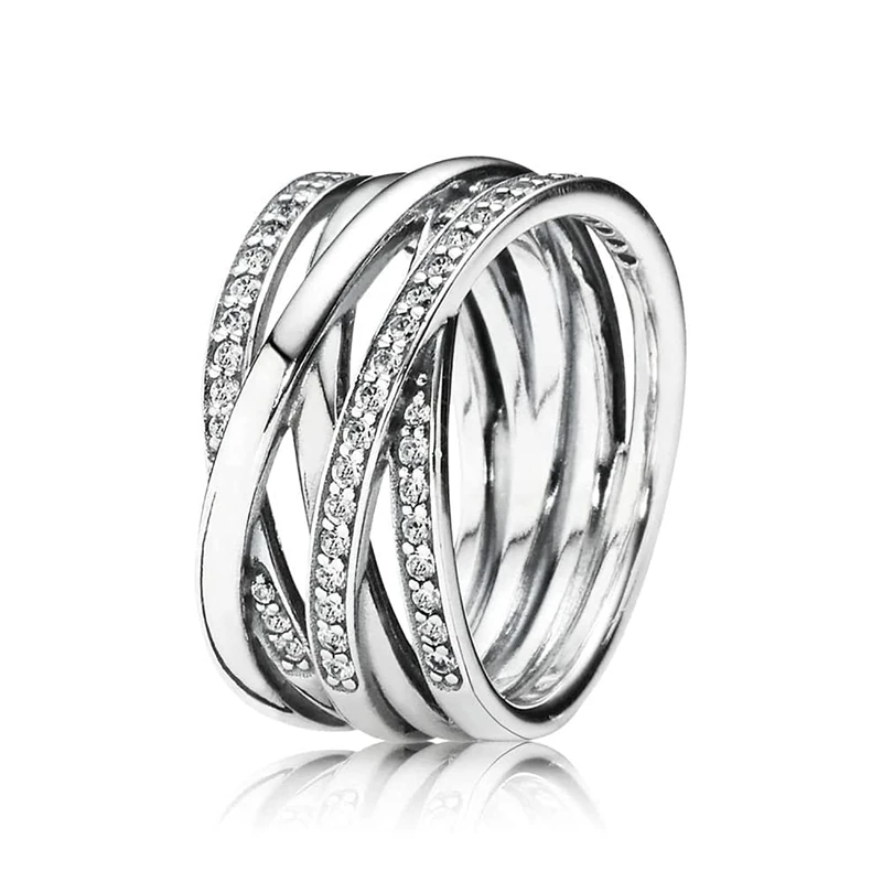 Pandora Timeless Silver Sparkling & Polished Lines ring with cubic zirconia, 54