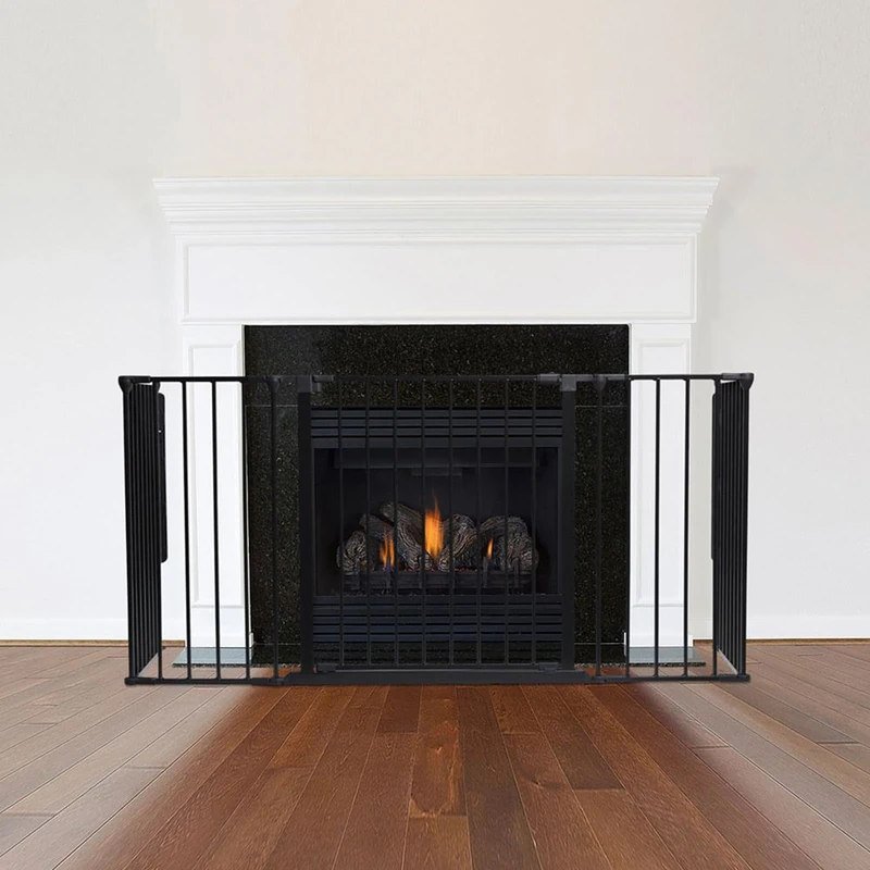 Safetots Multi Panel Fire Surround, 51cm Deep x 138cm Wide, Black, 70cm Tall, Child and Pet Fire Safety, Baby and Toddler Fire Guard, Safety Barrier for Fireplaces, Easy Installation