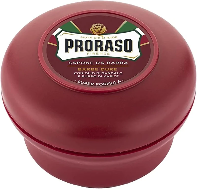 Proraso Shaving Soap for Coarse Beards in a Bowl, 150ml, Nourishing and Moisturising Shaving Soap For Men with Sandalwood and Shea Butter, Made in Italy, Red