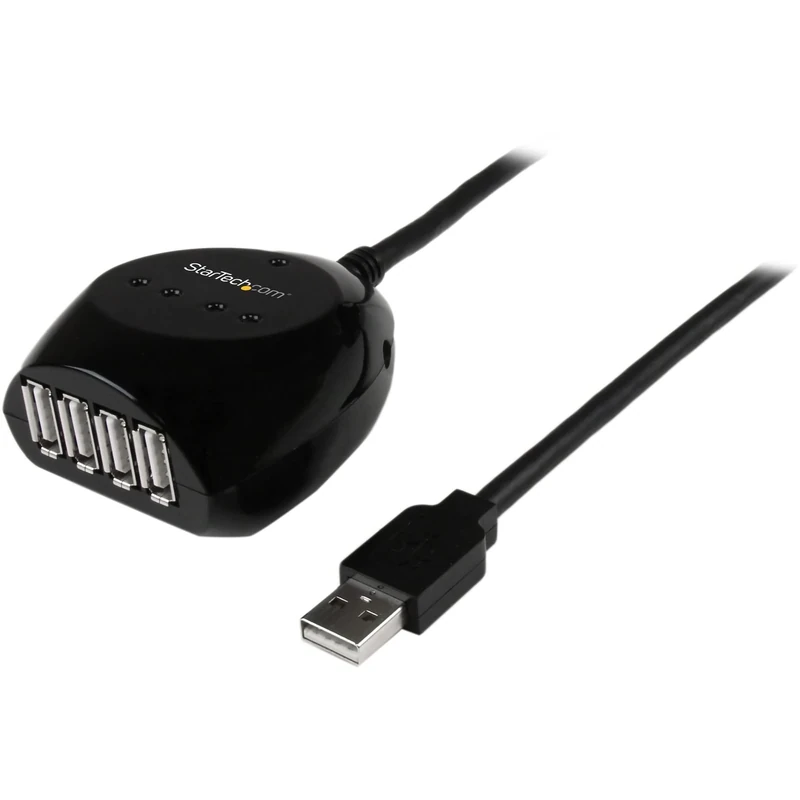 StarTech.com 15m USB 2.0 Active Cable with 4 Port Hub - Long USB Cable with 4 port USB Hub - USB A (M) to 4x USB A (F) - 15m, 50 ft Black (USB2EXT4P15M)
