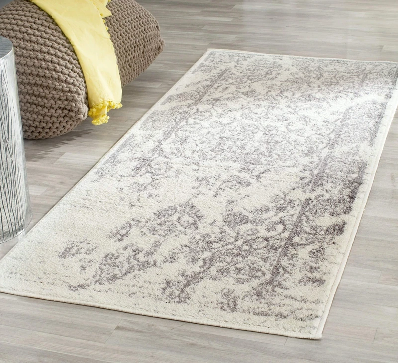 Safavieh Distressed Indoor Woven Runner Area Rug, Adirondack Collection, ADR101, in Ivory / Silver, 76 X 244 cm for Living Room, Bedroom or Any Indoor Space