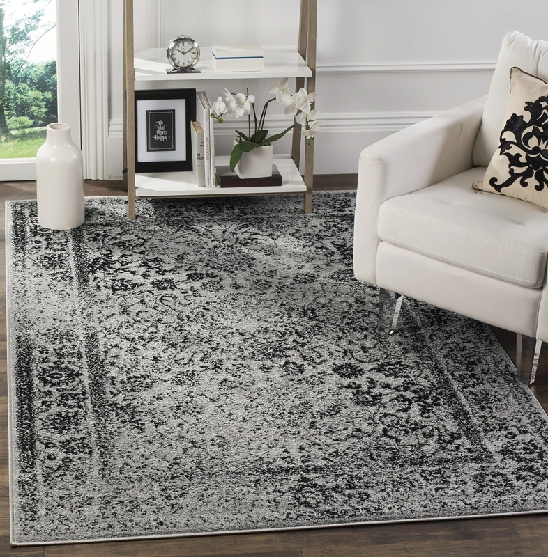 Safavieh Distressed Vintage Indoor Woven Rectangle Area Rug, Adirondack Collection, ADR109, in Grey / Black, 122 X 183 cm for Living Room, Bedroom or Any Indoor Space