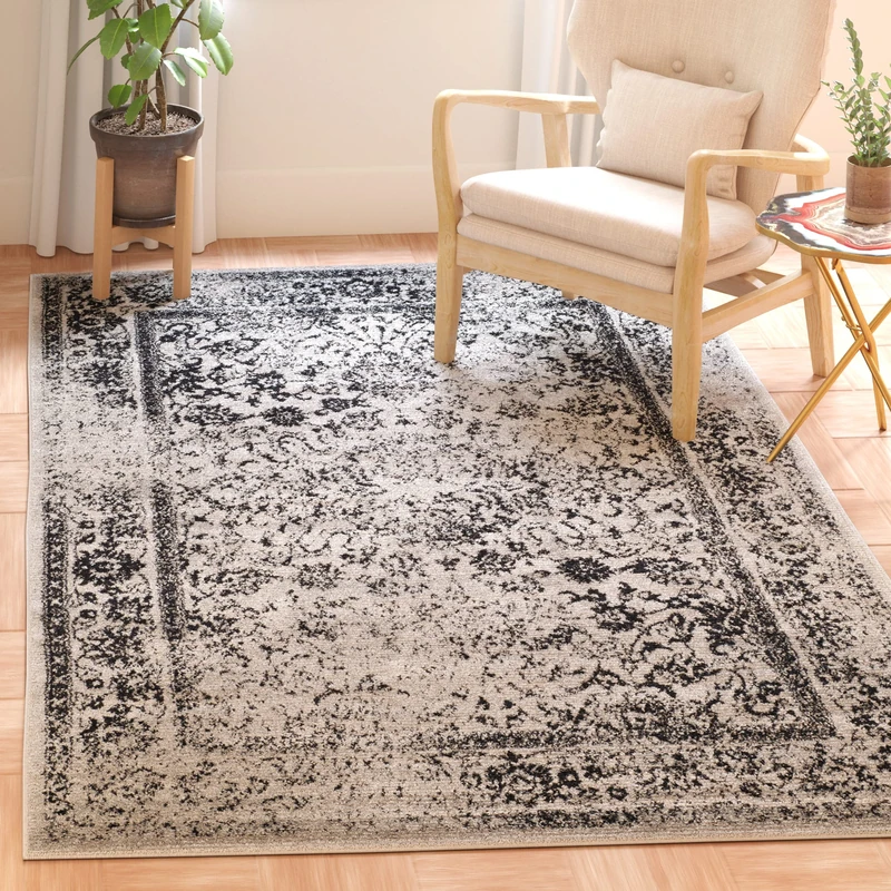 Safavieh Distressed Vintage Indoor Woven Rectangle Area Rug, Adirondack Collection, ADR109, in Grey / Black, 155 X 229 cm for Living Room, Bedroom or Any Indoor Space