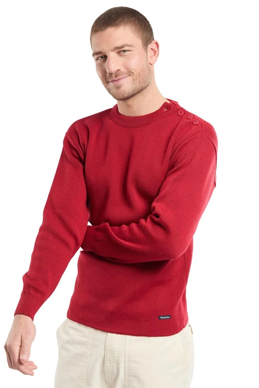 Armor Lux 0Pullover Men's Long-Sleeved Plain Navy - Red - X-Large