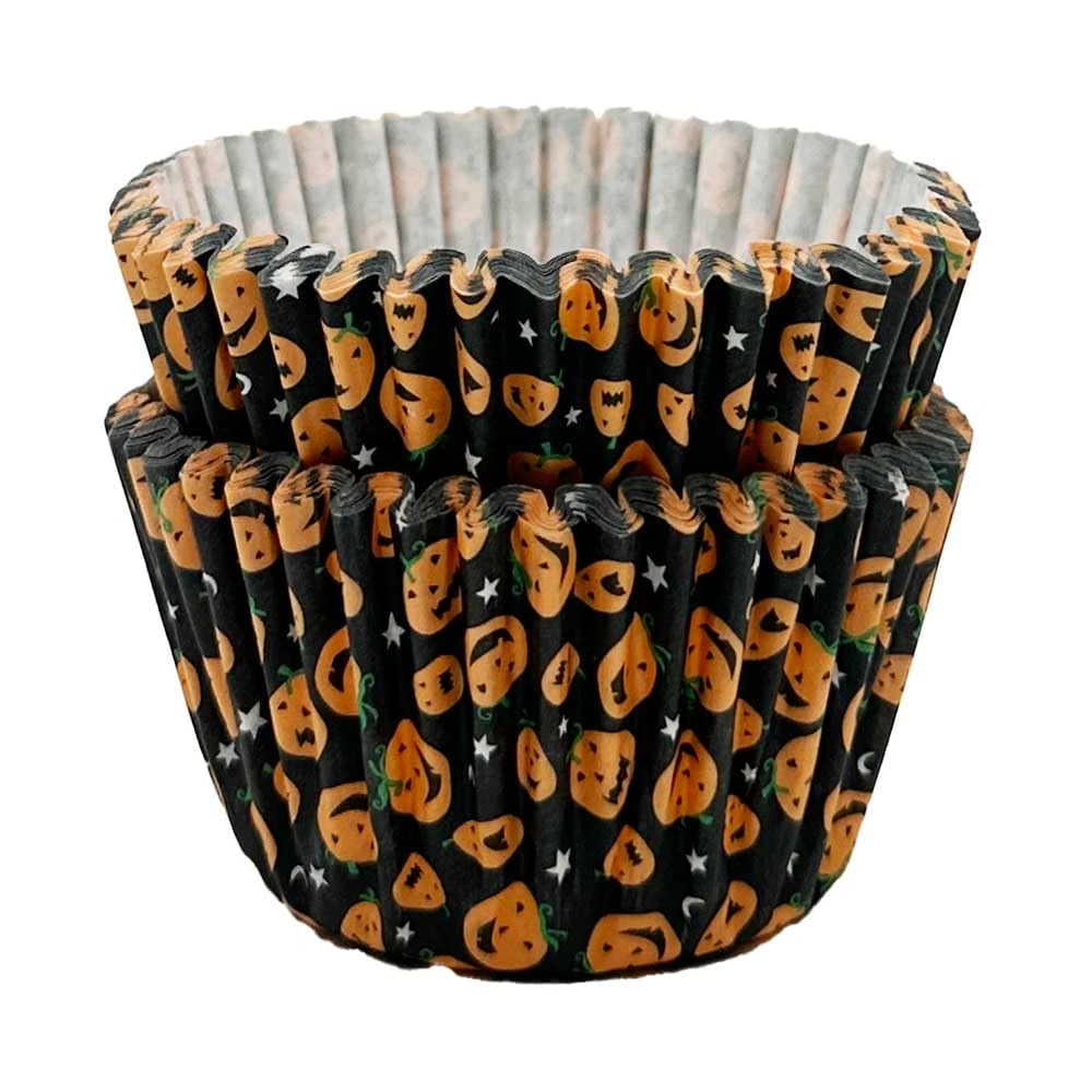 Scrumptious! 36PC Cupcake Cases - Halloween Pumpkin Print - 65GSM 51mm x 38mm Greaseproof Paper Baking Cases - Great for Halloween Birthday and Anniversary Party Muffins Cakes and Bakes
