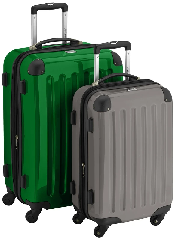 HAUPTSTADTKOFFER® · Two-Piece Hard-Side suitcases Set high Gloss · Cabin Luggage 45 Liter (55 x 35 x 20 cm) + Suitcase 87 Liter (63 x 42 x 28 cm) · Combination Lock (Green-Graphit)
