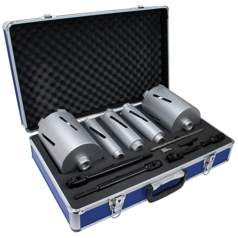 Mexco DCX90 Slotted Dry Core Drill, High-Performance Diamond Core for Drilling Masonry Materials – 38mm-127mm, 11 Piece Kit with Storage Case