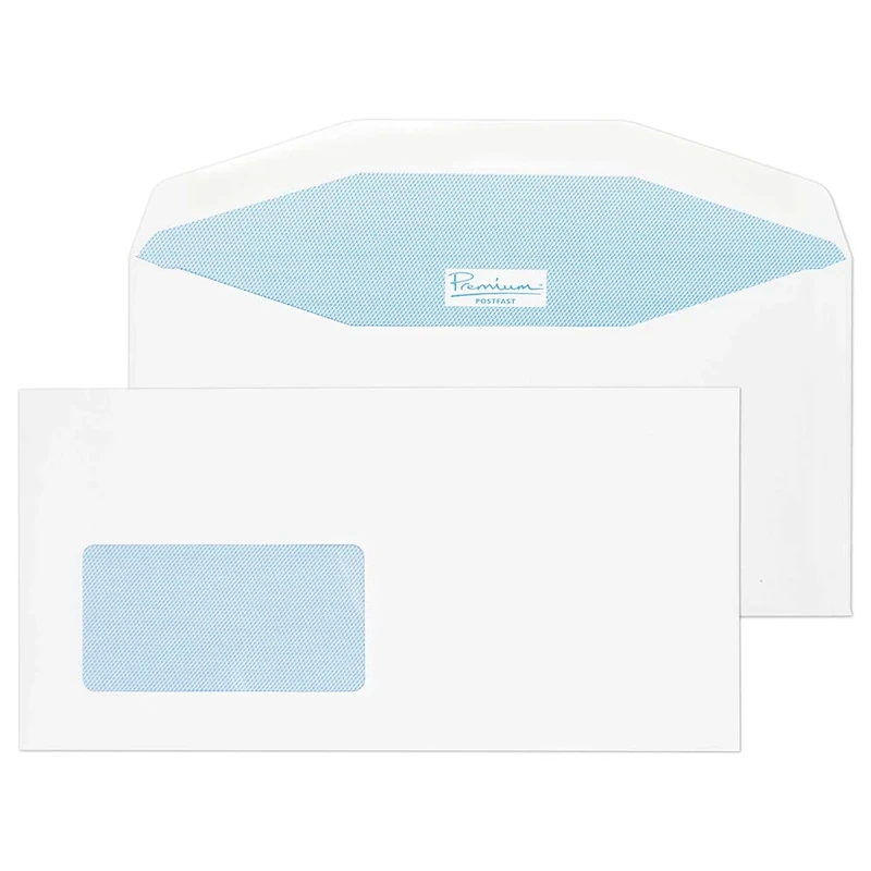 Blake Postfast DL+ 114 x 229 mm 90 gsm Gummed Mailing Wallet Window Envelopes (PF704DG) White - Pack of 500