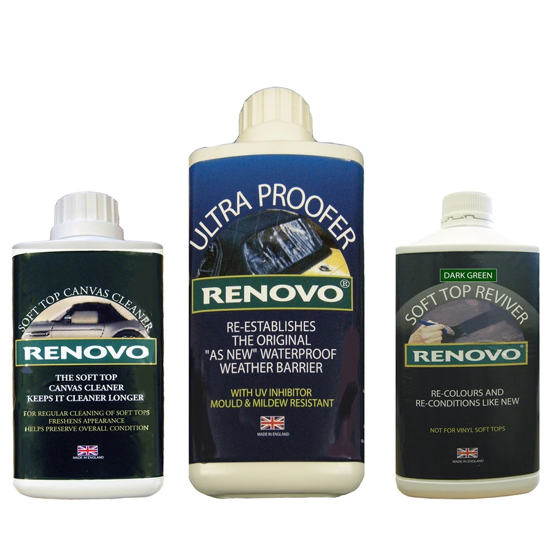Renovo REN-KIT8 Triple Cleaning Kit includes Soft Top Revivier, Soft Top Ultra Proofer/Soft Top Canvas Cleaner, Green