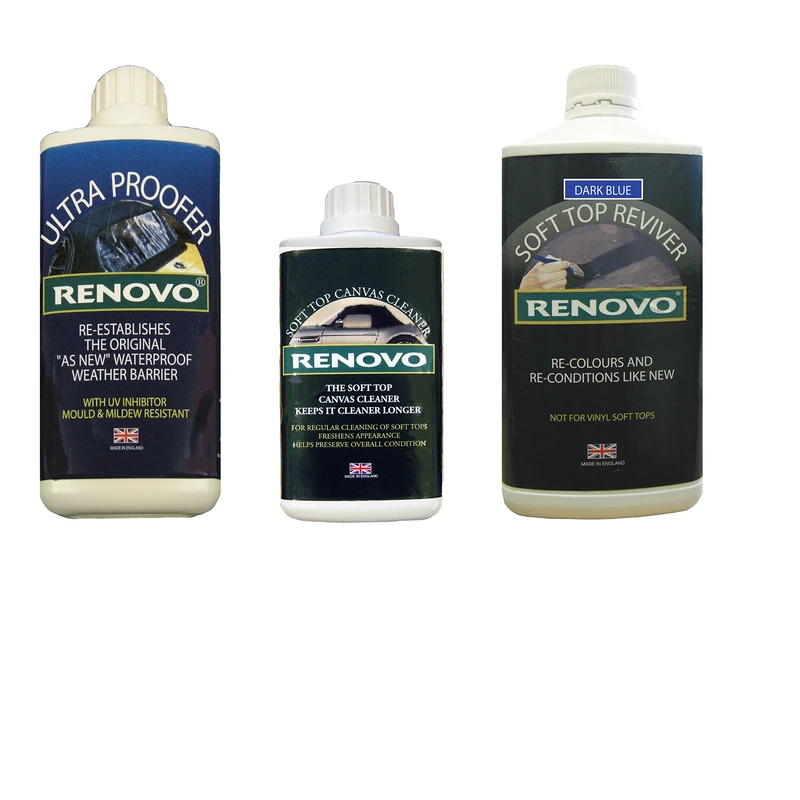 Renovo REN-KIT3 Triple Cleaning Kit includes Soft Top Reviver/Soft Top Ultra Proofer/Soft Top Canvas Cleaner, Blue