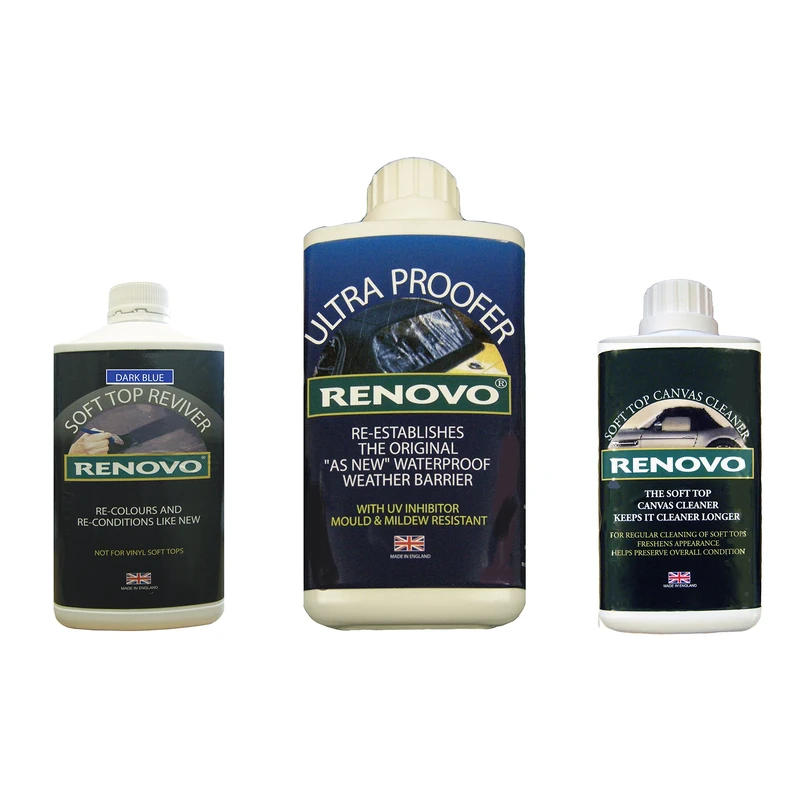 Renovo REN-KIT4 Triple Cleaning Kit includes Soft Top Reviver/ Soft Top Ultra Proofer/ Soft Top Canvas Cleaner, Blue - Image 1