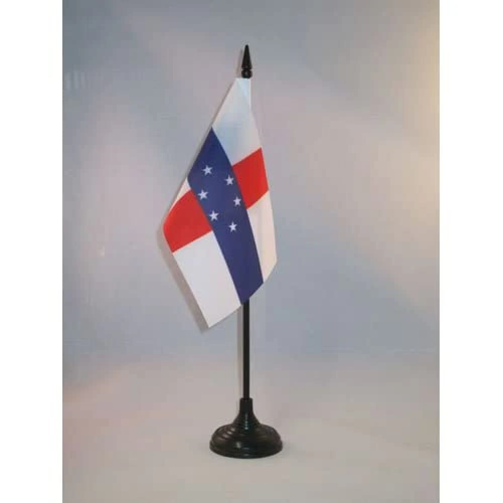 AZ FLAG - Netherlands Antilles Table Flag 4'' x 6'' - Dutch Office Mini Banner 100% Polyester 15 x 10 cm - Mini Desk Flag with 10'' Pole and Black Plastic Base