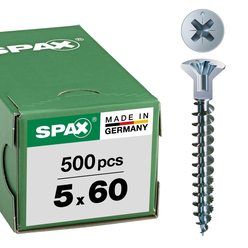 SPAX WIROX A3J 0271010500605 Universal Screw with Head Bore 5.0 x 60 mm Phillips Z2 Small Countersunk Head Diameter 5 mm Fully Threaded