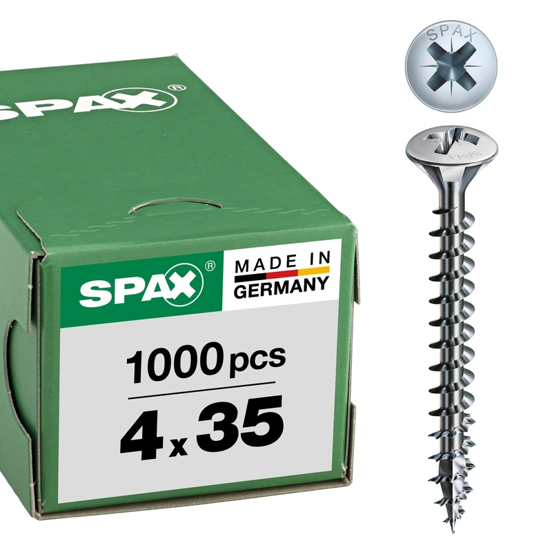SPAX Universal screw, 4 x 35 mm, 1000 pieces, full thread, raised countersunk head, cross recess Z2, 4CUT, WIROX - 0241010400355