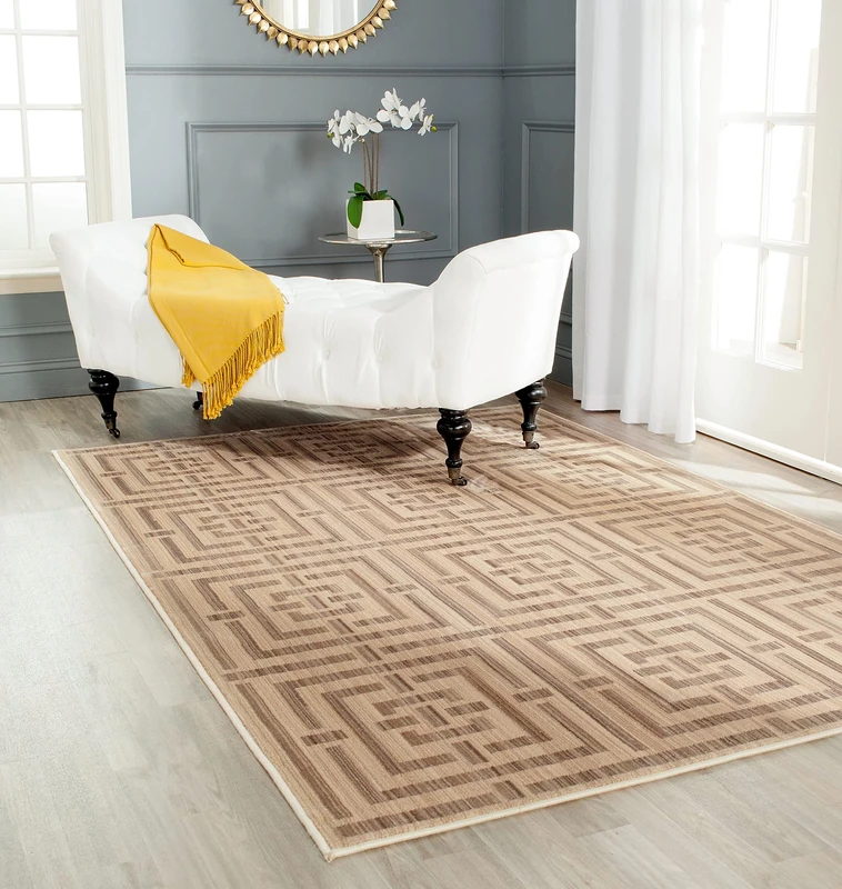 Safavieh Contemporary Indoor Woven Rectangle Area Rug, Infinity Collection, INF586, in Yellow / Taupe, 122 X 183 cm for Living Room, Bedroom or Any Indoor Space