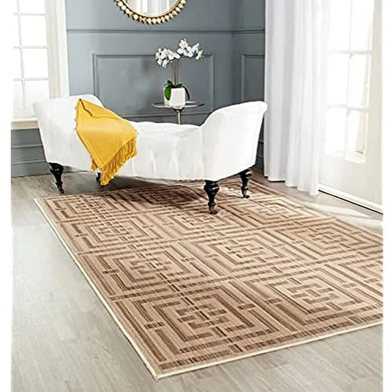 Safavieh Contemporary Indoor Woven Rectangle Area Rug, Infinity Collection, INF586, in Yellow / Taupe, 155 X 229 cm for Living Room, Bedroom or Any Indoor Space