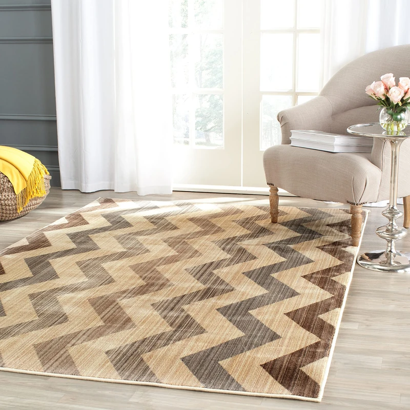 Safavieh Contemporary Indoor Woven Rectangle Area Rug, Infinity Collection, INF591, in Yellow / Brown, 155 X 229 cm for Living Room, Bedroom or Any Indoor Space
