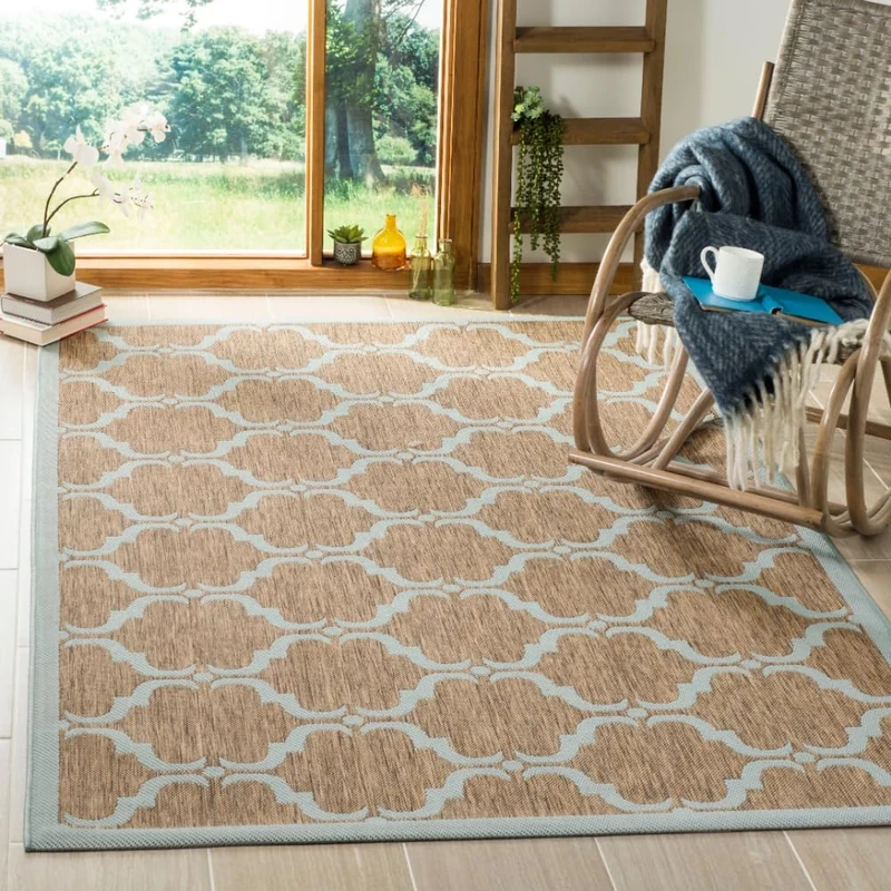 Safavieh Trellis Indoor/Outdoor Woven Rectangle Area Rug, Courtyard Collection, CY6009, in Brown / Aqua, 201 X 290 cm for Garden, Patio or Any Outdoor Space