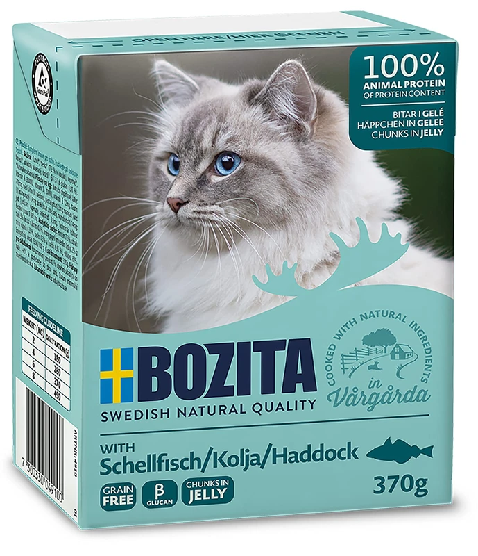 Bozita Appetizers in Jelly Wet Food with Haddock in Tetra Recart 16 x 370 g - Grain-Free - Sustainably Produced Cat Food for Adult Cats - Complete Food