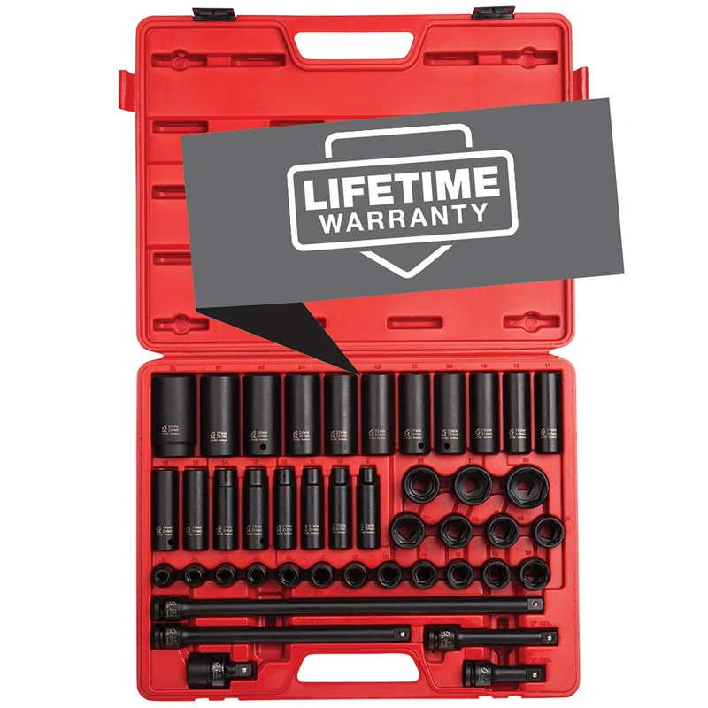 Sunex 2569, 1/2" Drive Master Impact Socket Set, 43Piece, Metric, 9mm - 30mm, Standard/Deep, Cr-Mo Alloy Steel, Radius Corner Design, Heavy Duty Storage Case, Universal Joint & Impact Extensions