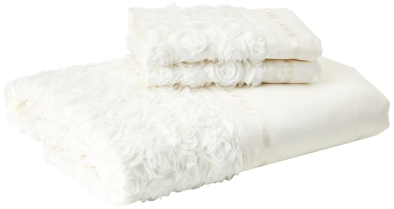Rapport Duvet Quilt Cover Set Bedding Raised Rose & Ribbon Polycotton, Cotton and Polyester