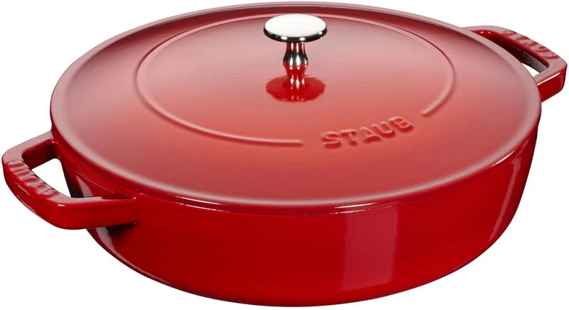 STAUB Cast Iron Sauté Pan, Chistera Lid, Round, 28 cm, 3.7 L, Cherry Red