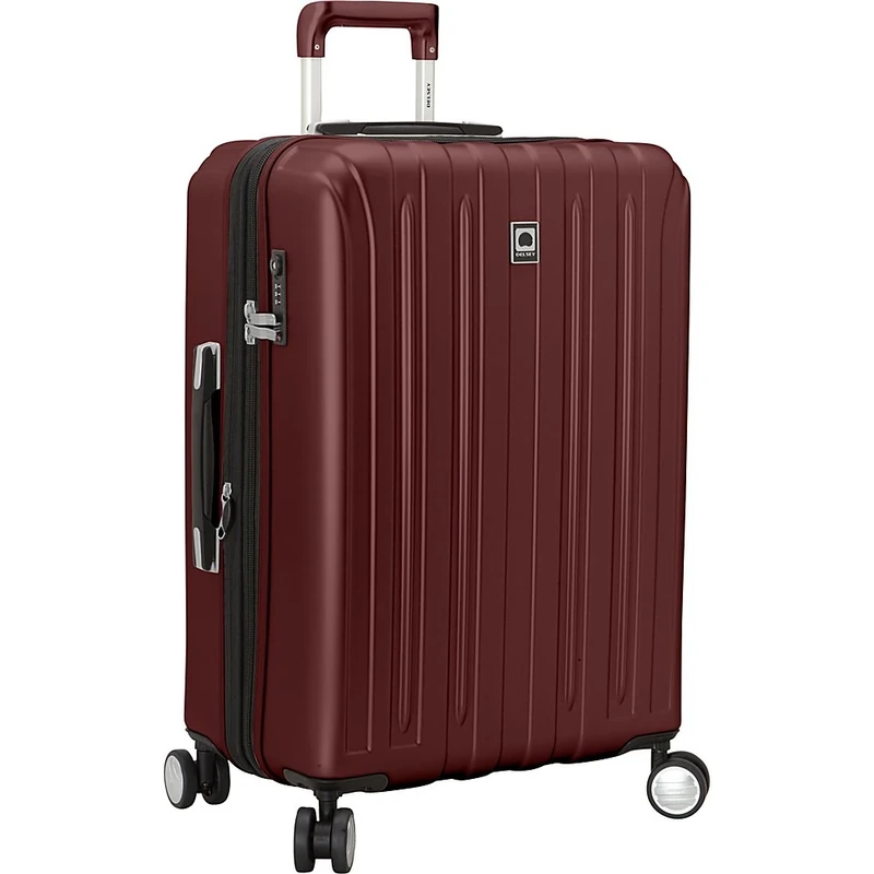DELSEY Paris Titanium Hardside Expandable Luggage with Spinner Wheels, Black Cherry Red, Checked-Medium 25 Inch, Titanium Hardside Expandable Luggage with Spinner Wheels