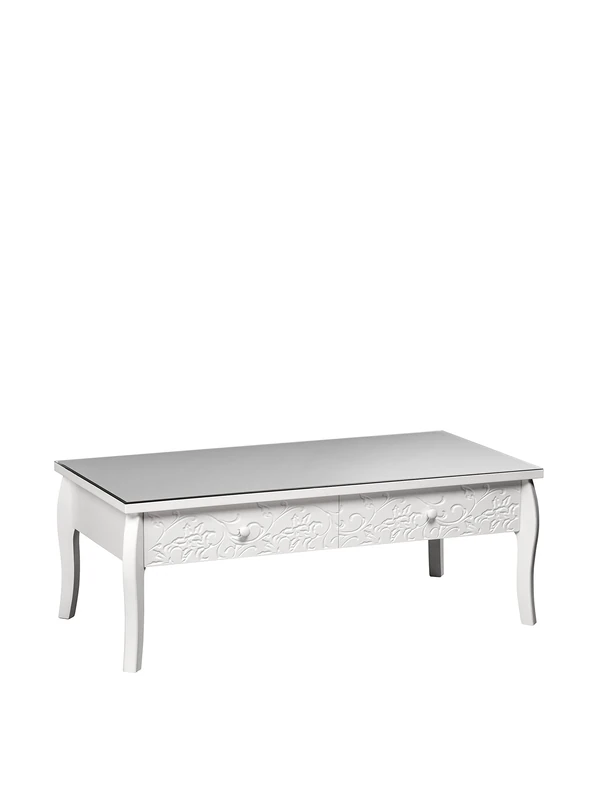 Premier Housewares Chamonix Coffee Table with 2 Drawers, Glass/MDF, White, 60 x 120 x 45 cm