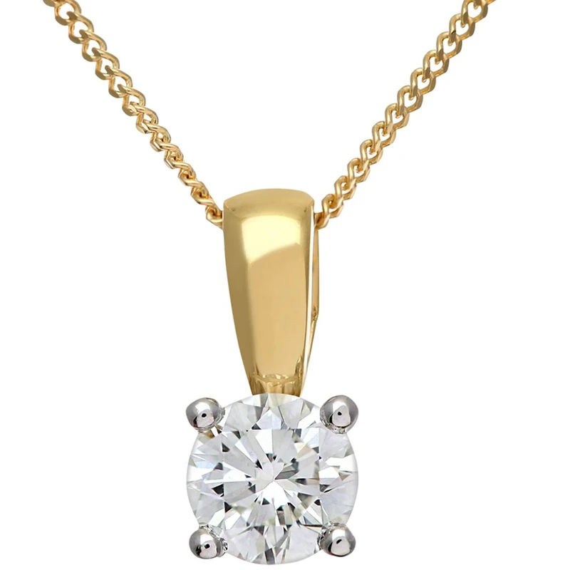 Naava Women's Round Brilliant 0.50ct I/I1 Certified Diamonds 9 ct Yellow Gold Solitaire Pendant with Chain of 46 cm