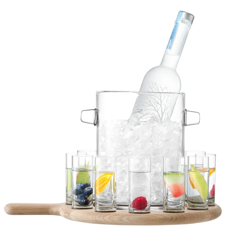LSA International PX13 Paddle Vodka Serving Set & Oak Paddle L38.5cm Clear *