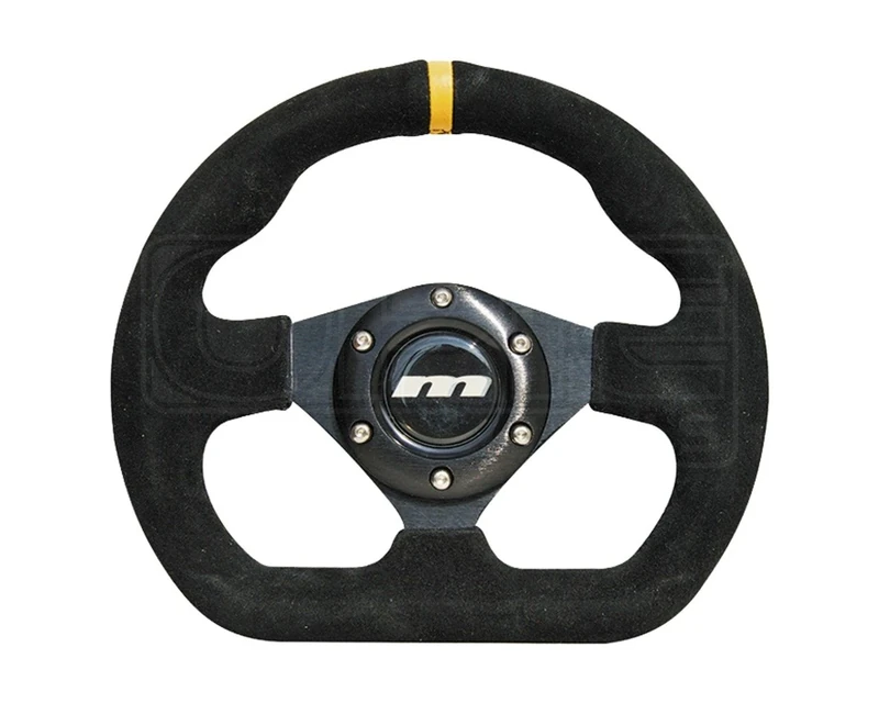 Mountney M25X3663B M Range Steering Wheel, Black Anodised Centre, D Shaped , 3 Spoke, Black Alcantara 250mm In Size
