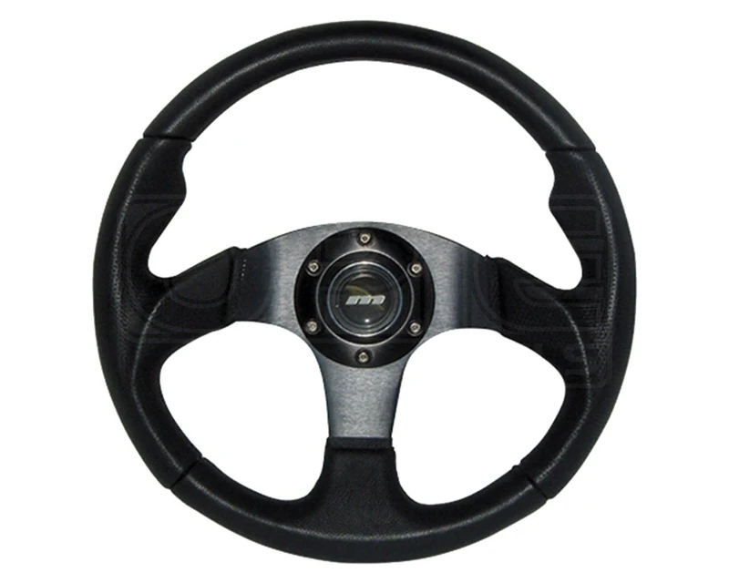 Mountney M30M311B M Range Steering Wheel ,With Black Anodised Center, 3 Spoke in Black Leather ,300mm in Size