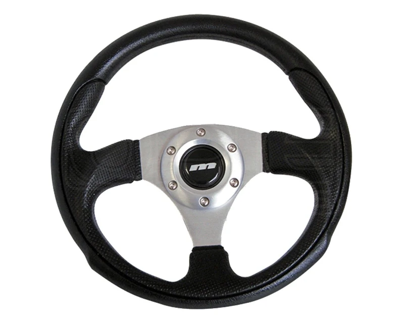 Mountney M30X3PS M Range Steering Wheel, With Silver Anodised Center, 3 Spoke Black Moulded Wheel. 300mm in Size