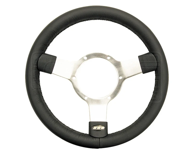 Mountney 23SPLB Polished Center Semi - Dished 3 Spoke, Black Leather